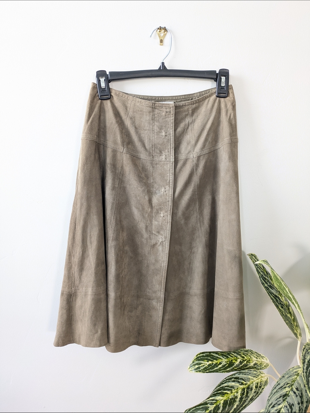 Joie Taupe Suede A-Line Panel Midi Skirt